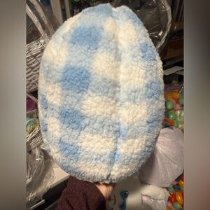 Plush Easter egg shaped decorative pillow  - Blue & White